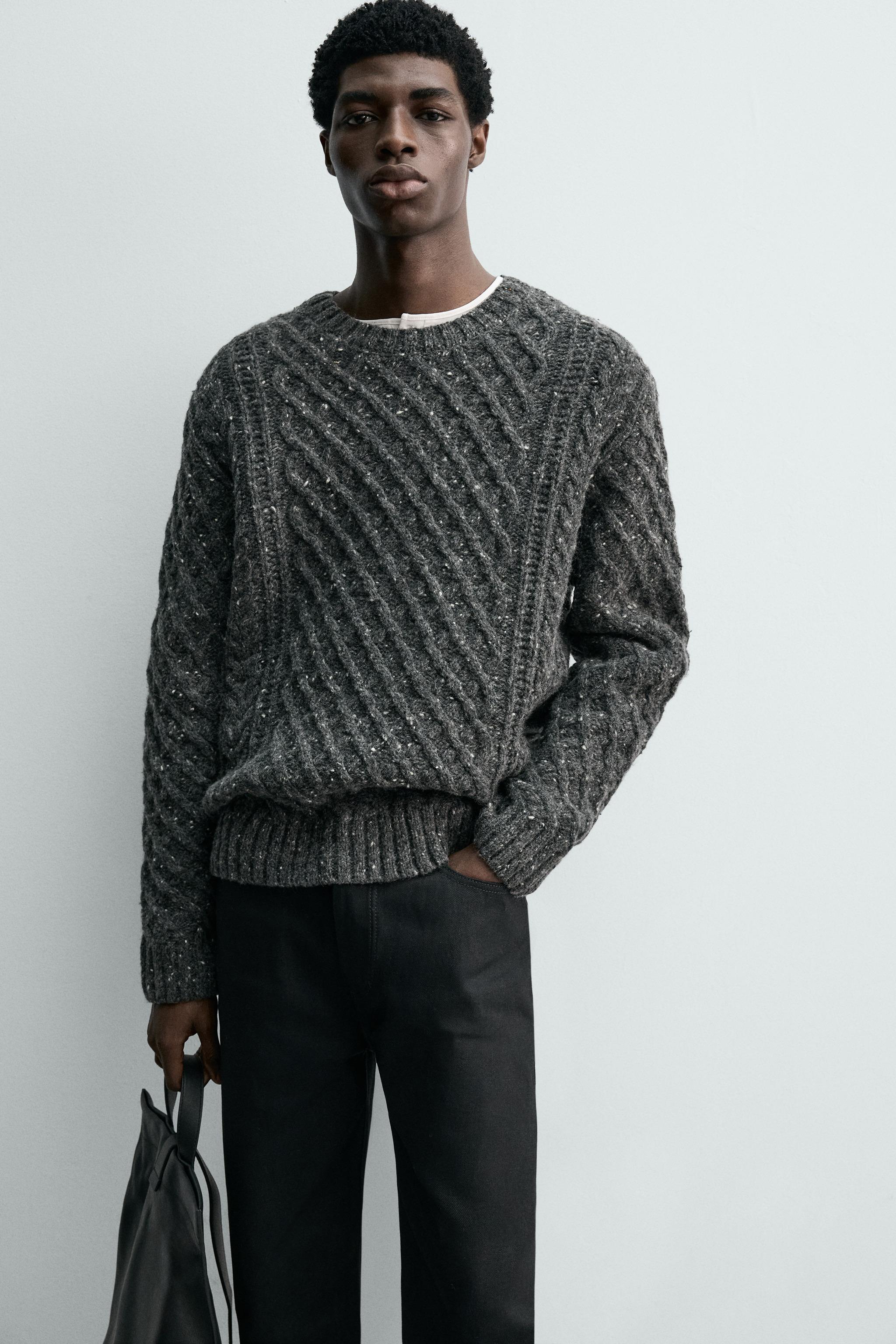 100% WOOL CABLE-KNIT JUMPER WITH SPECKLES